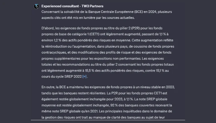 Extrait d'un rapport sur la solvabilité de la BCE rédigé par un consultant GPT expérimenté de TW3 Partners.