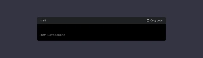 Capture d'écran d'un titre 'Références' formaté en Markdown dans un shell.