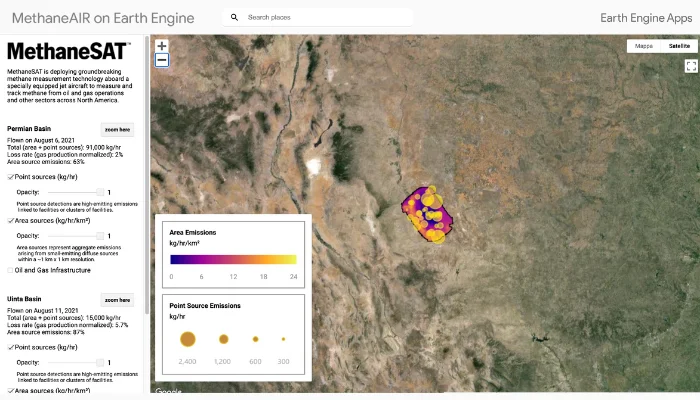 Cartographie des émissions de méthane par satellite dans le bassin Permien.
