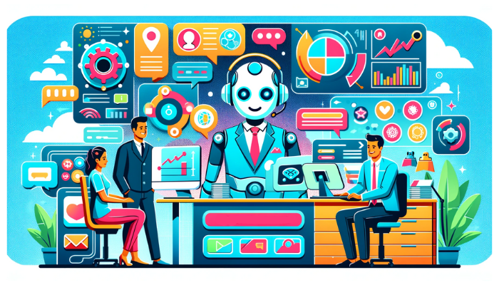 Scène futuriste de service client avec Techniques IA améliorant l'Expérience Client