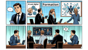 Illustration de la transformation digitale grâce aux programmes de formation technologique en IA dans un cadre professionnel.